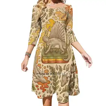 Daydream Dimetrodon |Искусство естественной истории |Пермское Расклешенное Платье с Узлом В виде Сердечка, Модный Дизайн, Свободное Платье Большого Размера